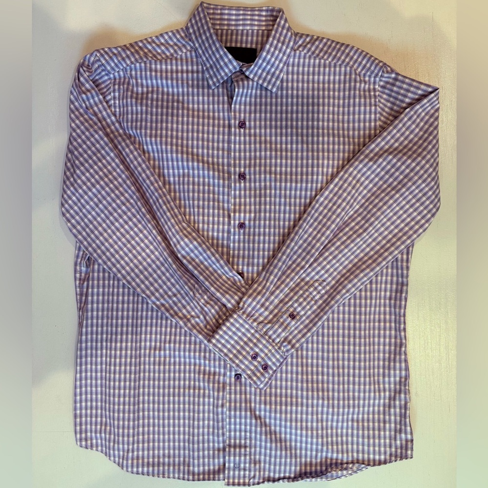 David Donahue Fusion Performance,  L/XL/17, Checkered Button Down Shirt - Picture 8 of 12